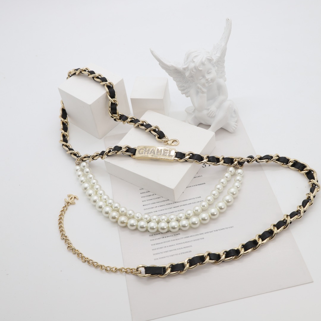 CCW028 Metal leather pearls chain with Czech zirconium diamond letters waist chain belt - ccjewelryacc