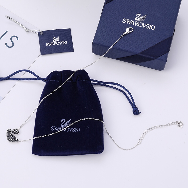 SVN002 Swarovski iconic swan pendant necklace Black - ccjewelryacc