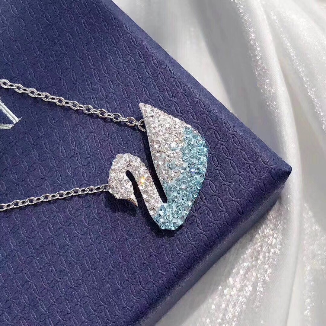 SVN001 Swarovski Gradient blue crystal swan pendant necklace - ccjewelryacc