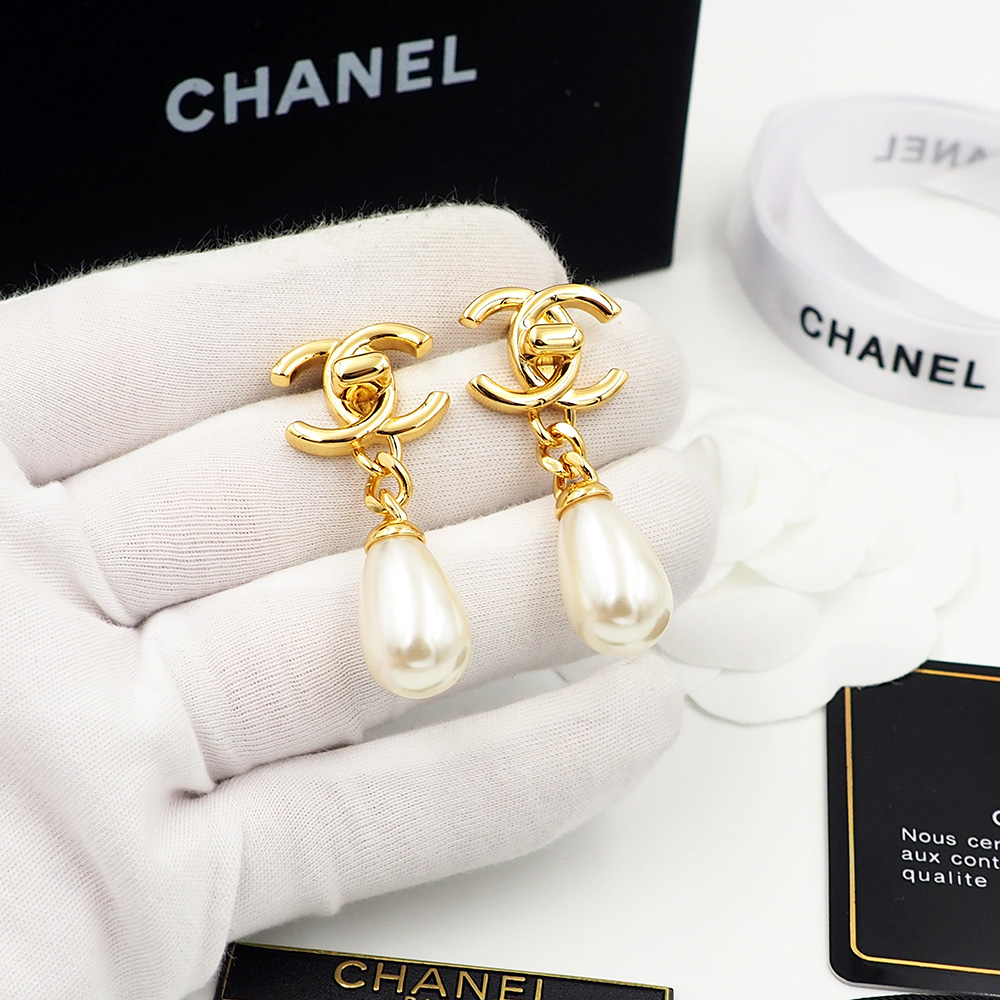 CCN479 CC metal gold chain cc logo pearl pendant necklace - ccjewelryacc