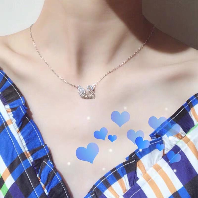 SVN005 Swarovski Gradient champagne crystal swan pendant necklace - ccjewelryacc