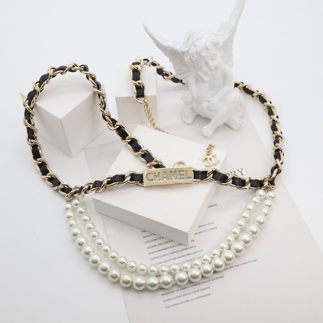 CCW028 Metal leather pearls chain with Czech zirconium diamond letters waist chain belt - ccjewelryacc