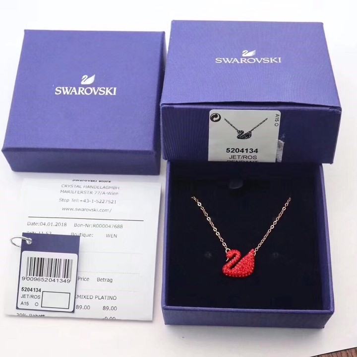 SVN004 Swarovski Red crystal swan pendant necklace - ccjewelryacc