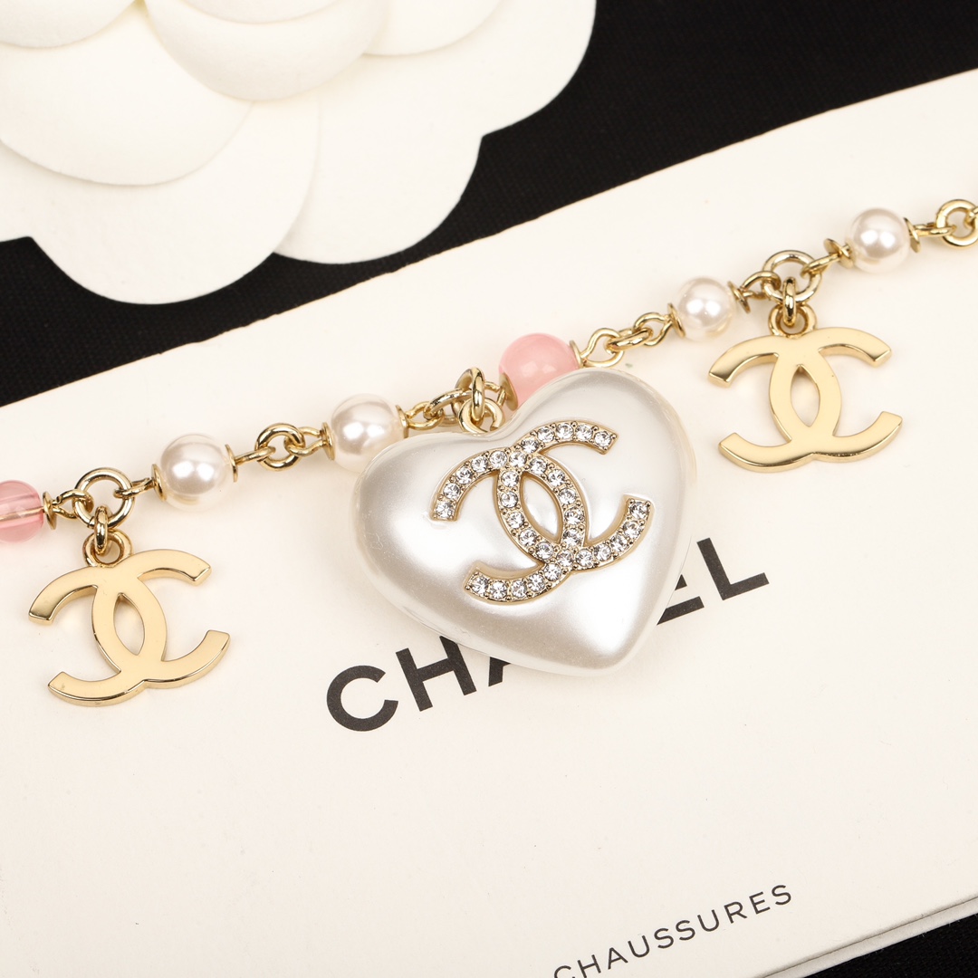 CCW029 Pink pearl heart CC Waist chain Sweater chain - ccjewelryacc