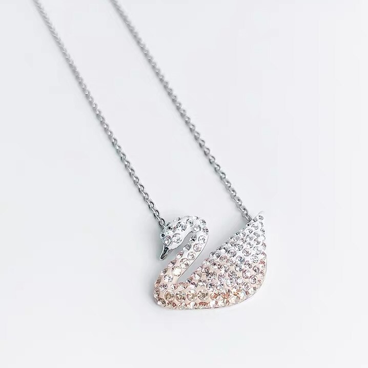 SVN005 Swarovski Gradient champagne crystal swan pendant necklace - ccjewelryacc