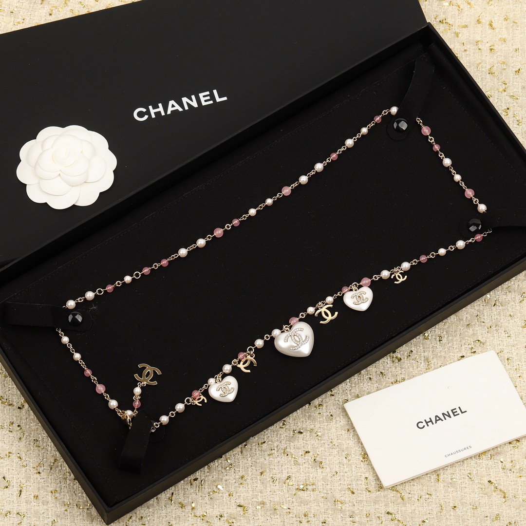 CCW029 Pink pearl heart CC Waist chain Sweater chain - ccjewelryacc
