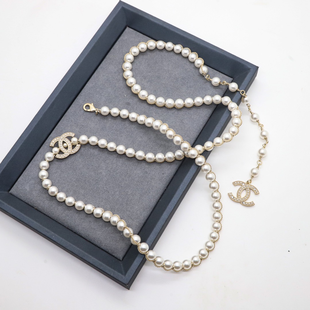 CCW072 Pearls chain cc logo waist chain belt - ccjewelryacc