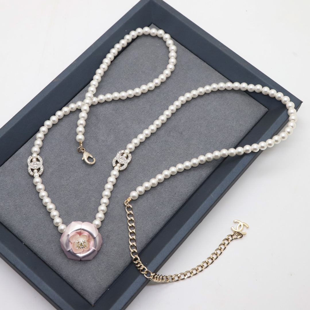 CCW075 Pink camellia pearl waist chain belt necklace - ccjewelryacc