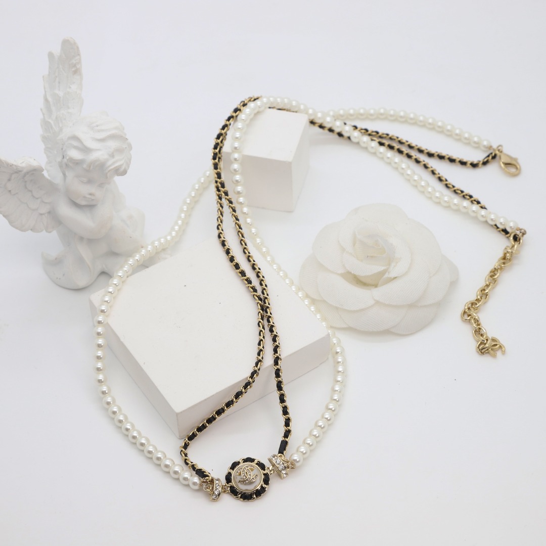 CCW071 Metal leather pearls chain cc logo waist chain belt - ccjewelryacc