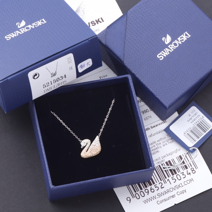 SVN005 Swarovski Gradient champagne crystal swan pendant necklace - ccjewelryacc