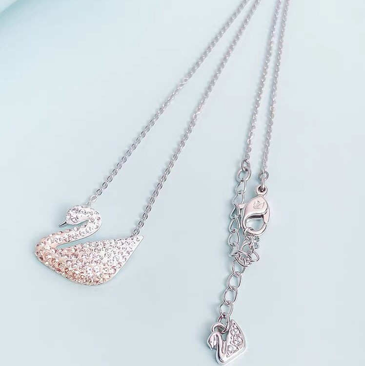 SVN005 Swarovski Gradient champagne crystal swan pendant necklace - ccjewelryacc