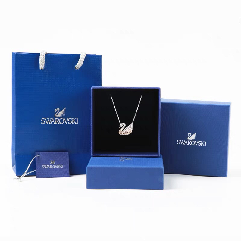 SVN005 Swarovski Gradient champagne crystal swan pendant necklace - ccjewelryacc