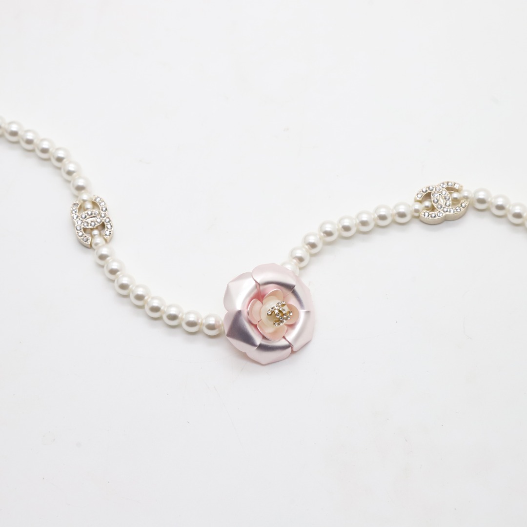 CCW075 Pink camellia pearl waist chain belt necklace - ccjewelryacc