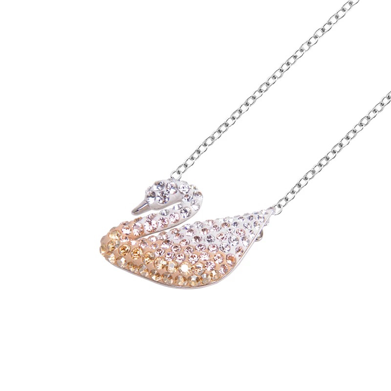 SVN005 Swarovski Gradient champagne crystal swan pendant necklace - ccjewelryacc