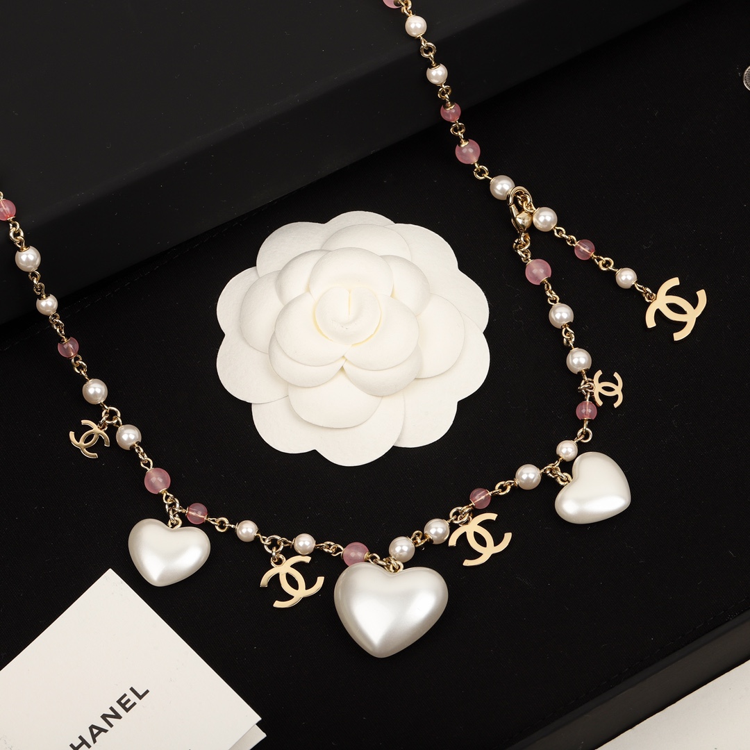CCW029 Pink pearl heart CC Waist chain Sweater chain - ccjewelryacc