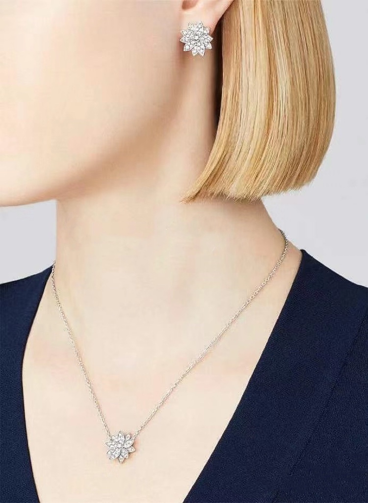 VCN086 Full crystal diamond vca lotus necklace earrings - ccjewelryacc