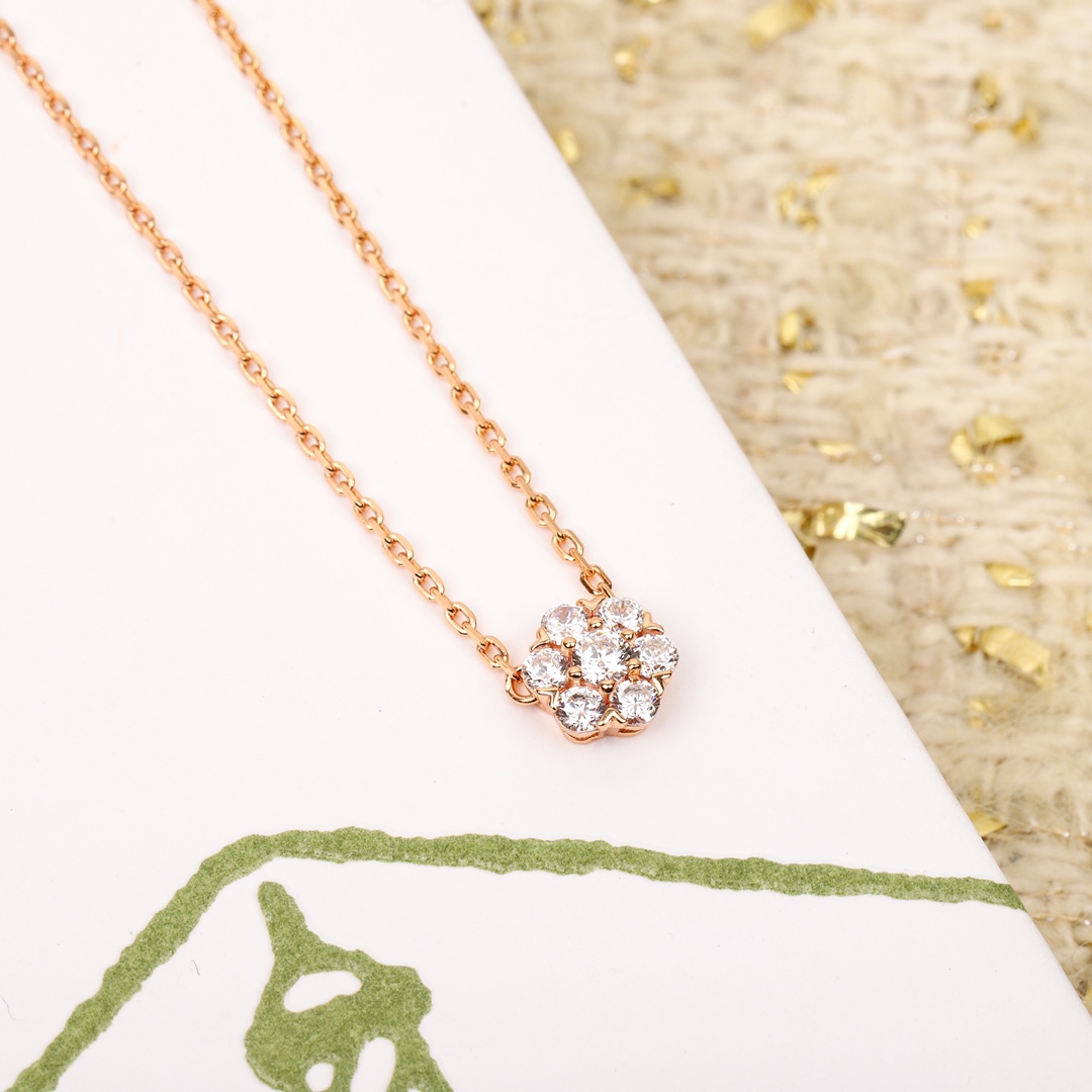 VCNS003 18k white gold/rose gold VCA diamond Fleurette necklace and stud earrings - ccjewelryacc
