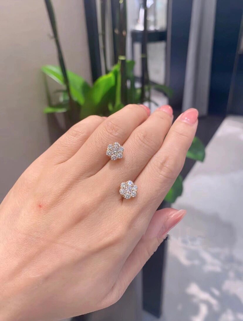 VCNS003 18k white gold/rose gold VCA diamond Fleurette necklace and stud earrings - ccjewelryacc