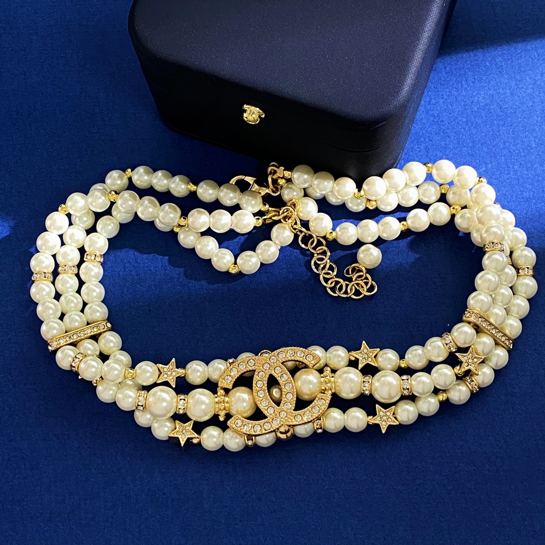 CCN252 Three layers pearl CC Choker Necklace - ccjewelryacc
