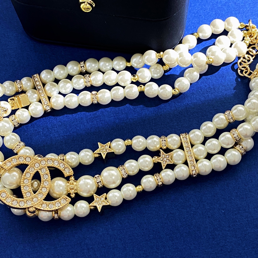 CCN252 Three layers pearl CC Choker Necklace - ccjewelryacc