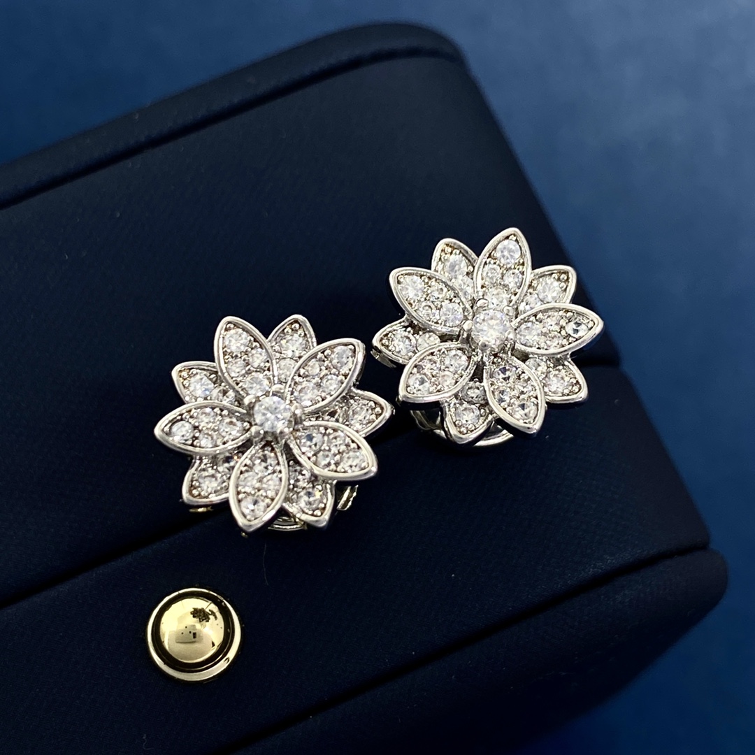 VCN086 Full crystal diamond vca lotus necklace earrings - ccjewelryacc