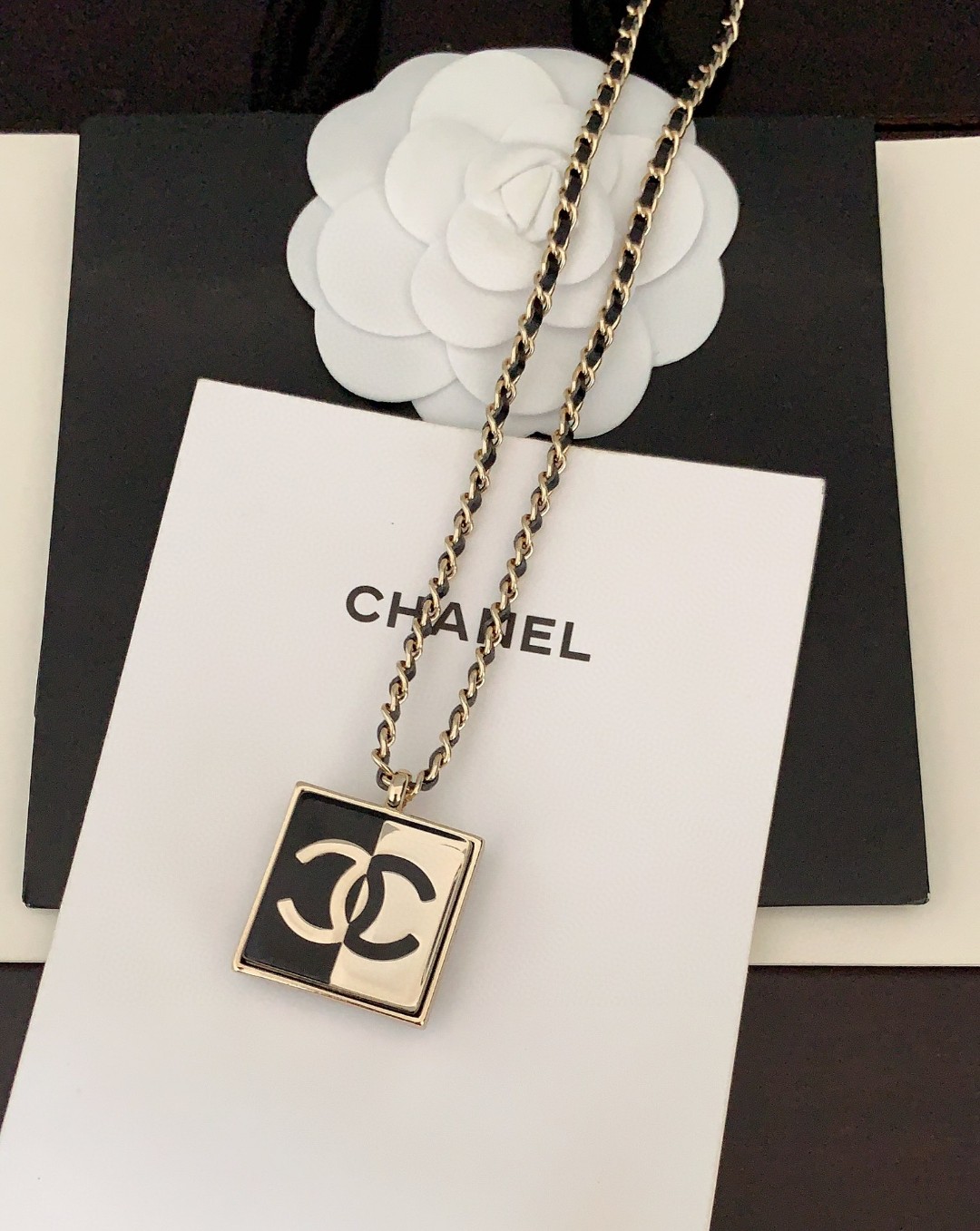 CCN439 24A enamel Square CC logo pendant necklace earrings - ccjewelryacc