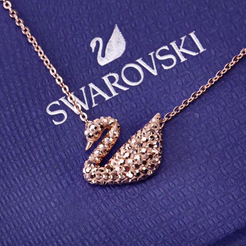 SVN006 Swarovski gold crystal swan pendant necklace - ccjewelryacc