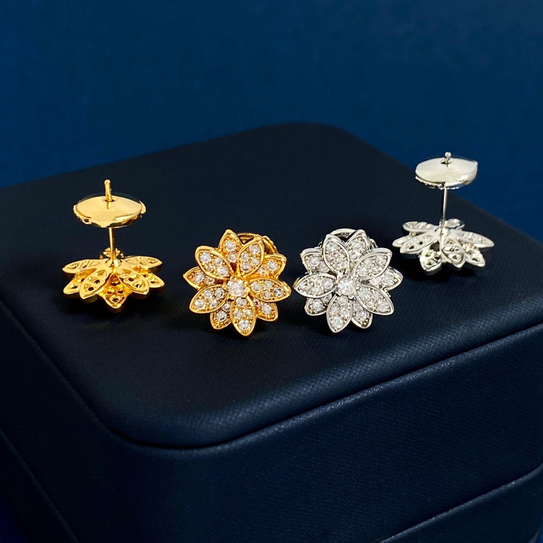 VCN086 Full crystal diamond vca lotus necklace earrings - ccjewelryacc