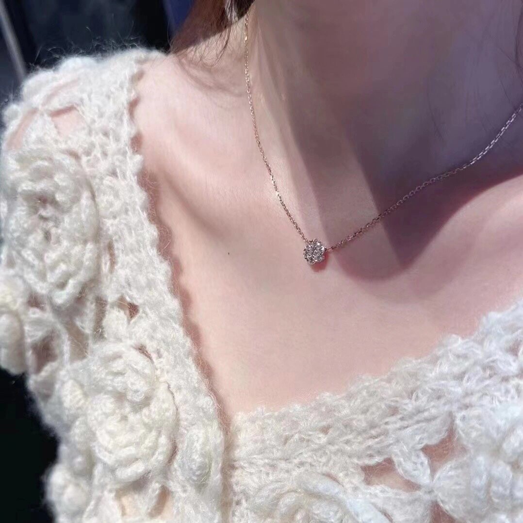 VCNS003 18k white gold/rose gold VCA diamond Fleurette necklace and stud earrings - ccjewelryacc