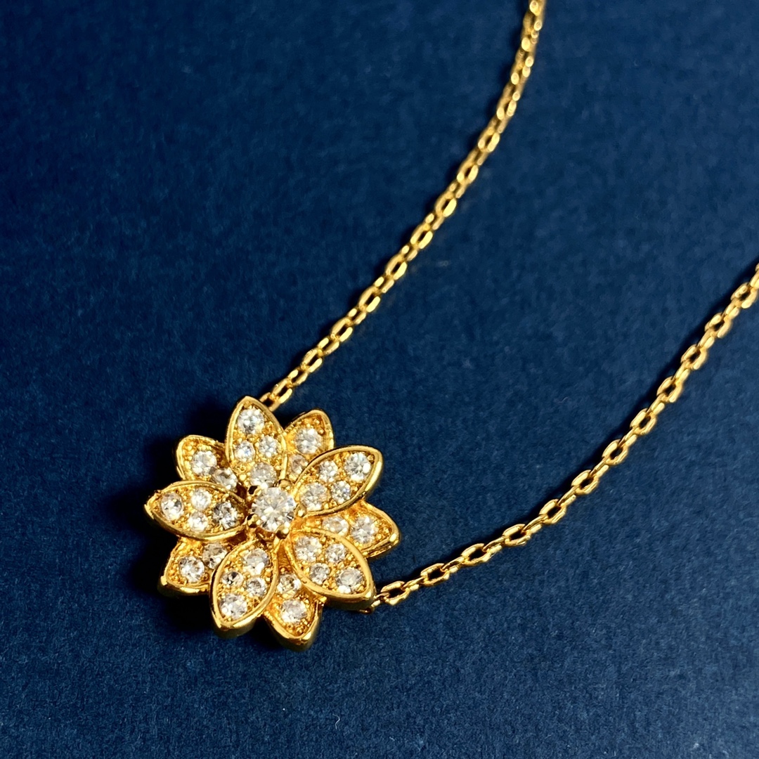 VCN086 Full crystal diamond vca lotus necklace earrings - ccjewelryacc