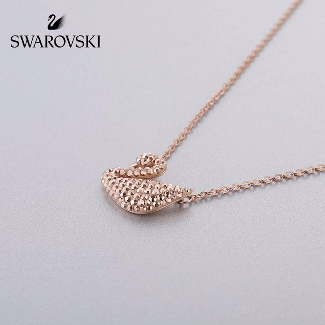 SVN006 Swarovski gold crystal swan pendant necklace - ccjewelryacc
