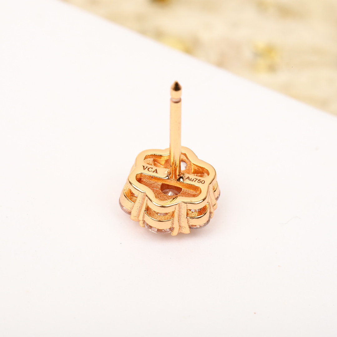 VCNS003 18k white gold/rose gold VCA diamond Fleurette necklace and stud earrings - ccjewelryacc