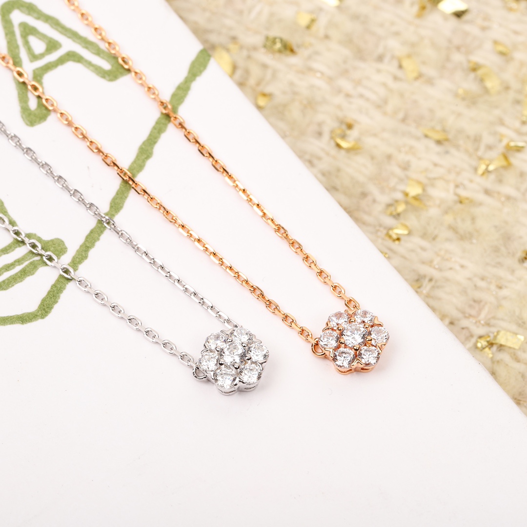 VCNS003 18k white gold/rose gold VCA diamond Fleurette necklace and stud earrings - ccjewelryacc