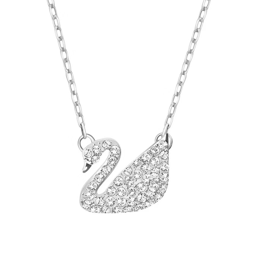 SVN007 Swarovski crystal swan pendant necklace - ccjewelryacc