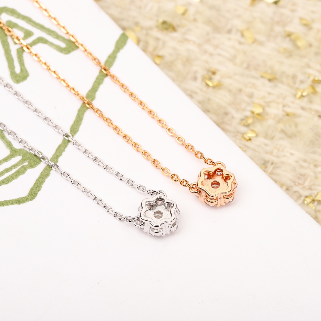 VCNS003 18k white gold/rose gold VCA diamond Fleurette necklace and stud earrings - ccjewelryacc