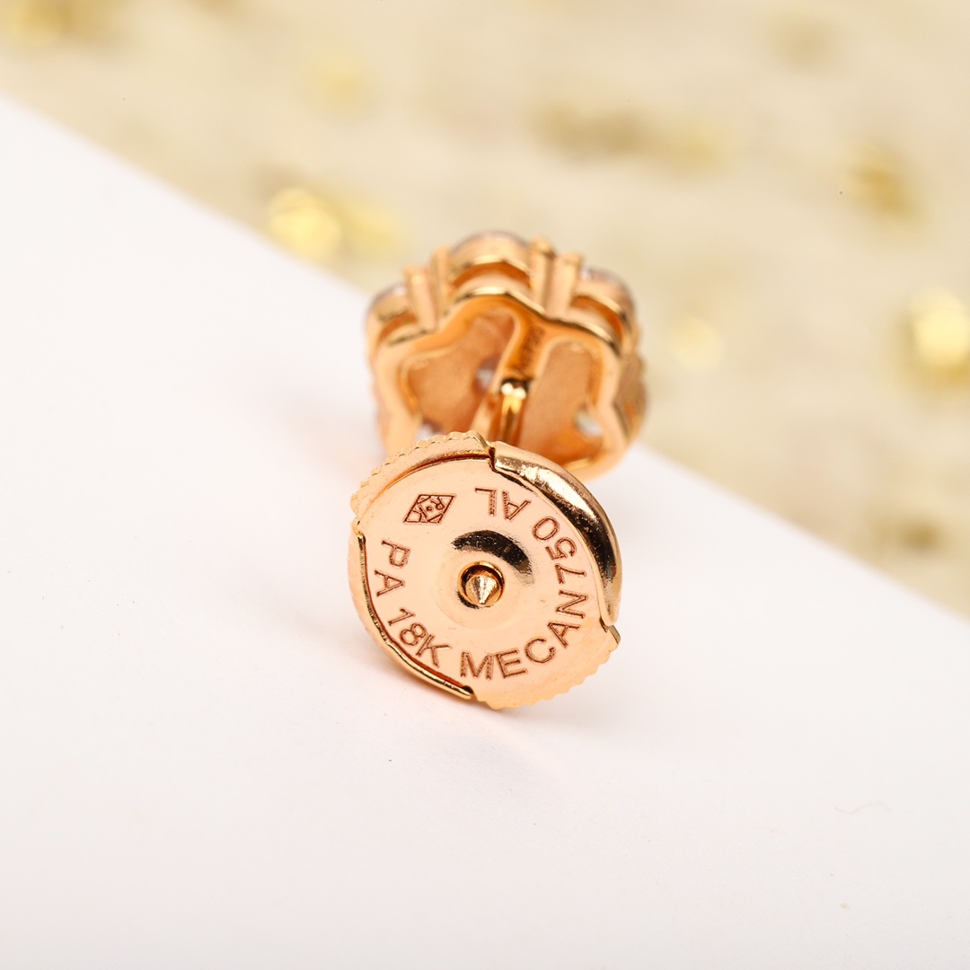 VCNS003 18k white gold/rose gold VCA diamond Fleurette necklace and stud earrings - ccjewelryacc