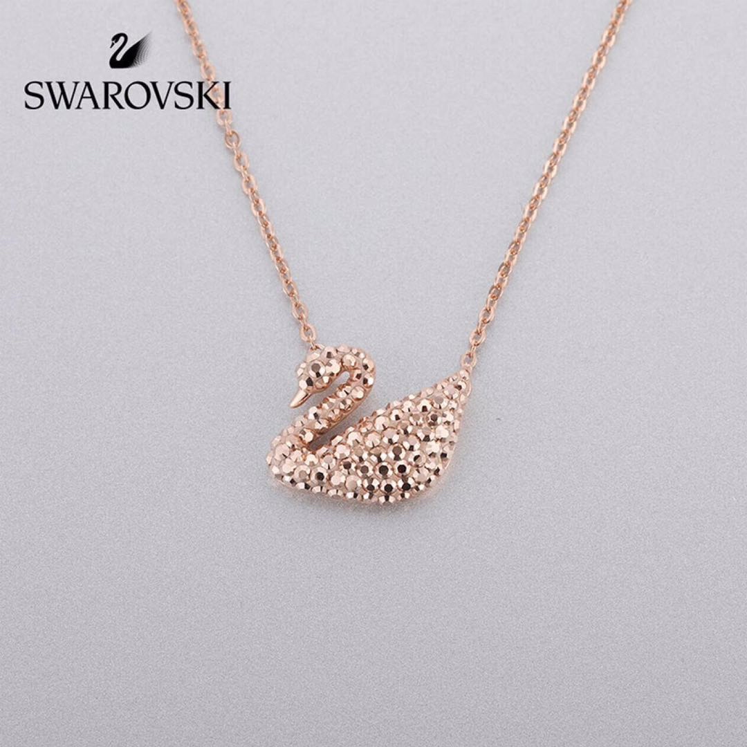 SVN006 Swarovski gold crystal swan pendant necklace - ccjewelryacc
