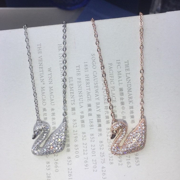 SVN007 Swarovski crystal swan pendant necklace - ccjewelryacc