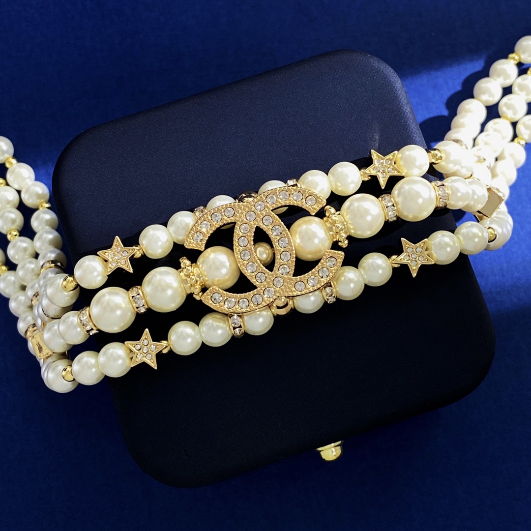 CCN252 Three layers pearl CC Choker Necklace - ccjewelryacc