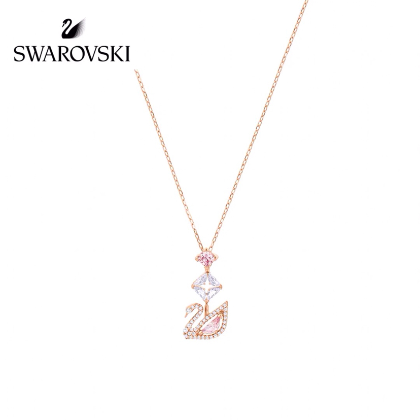 SVN008 Swarovski Pink crystal swan pendant necklace - ccjewelryacc