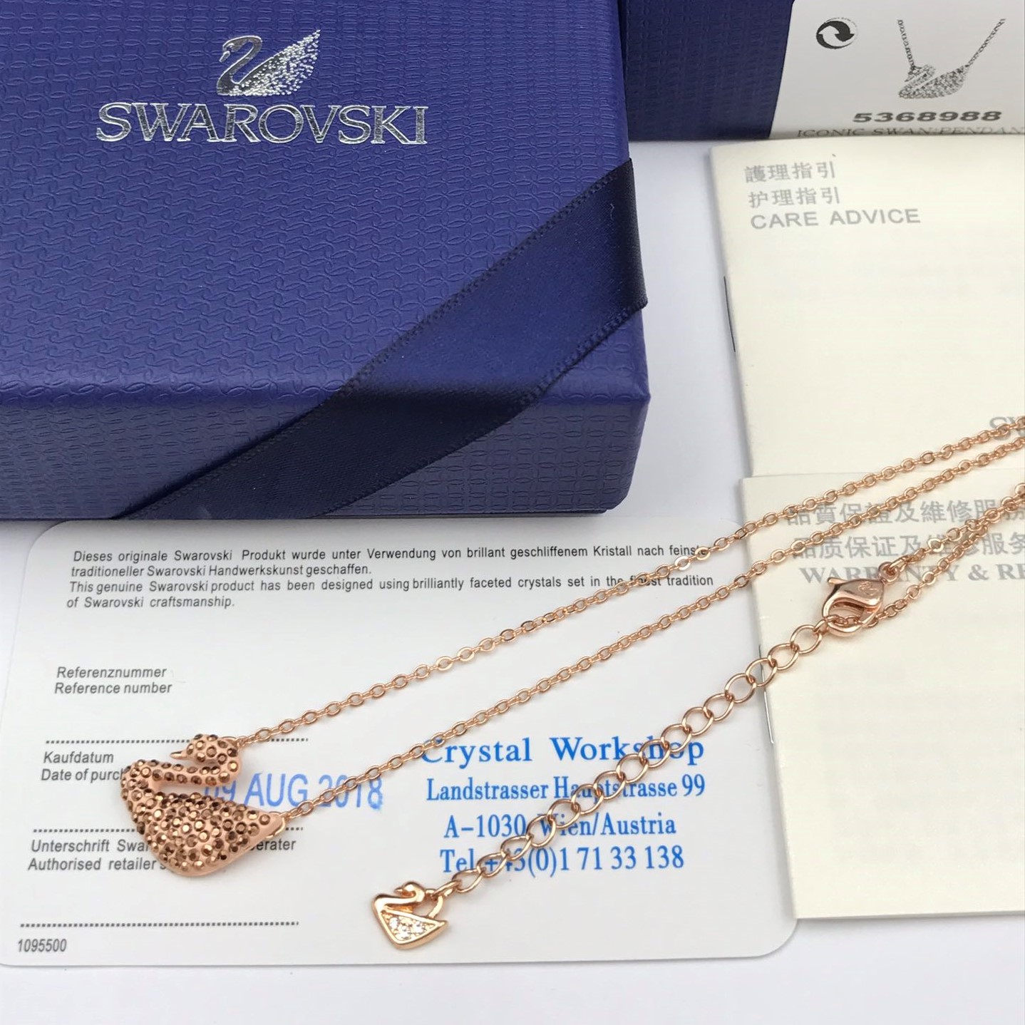 SVN006 Swarovski gold crystal swan pendant necklace - ccjewelryacc