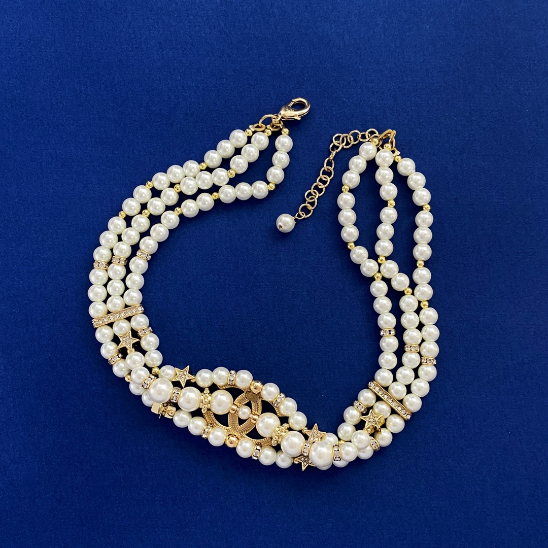 CCN252 Three layers pearl CC Choker Necklace - ccjewelryacc