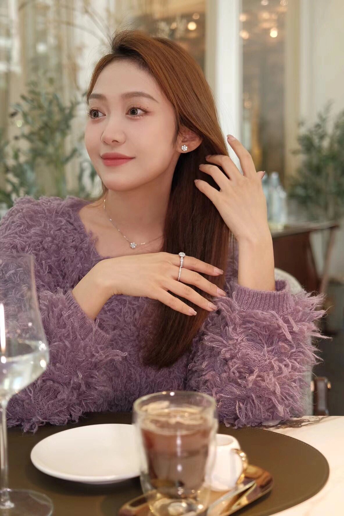 VCNS003 18k white gold/rose gold VCA diamond Fleurette necklace and stud earrings - ccjewelryacc