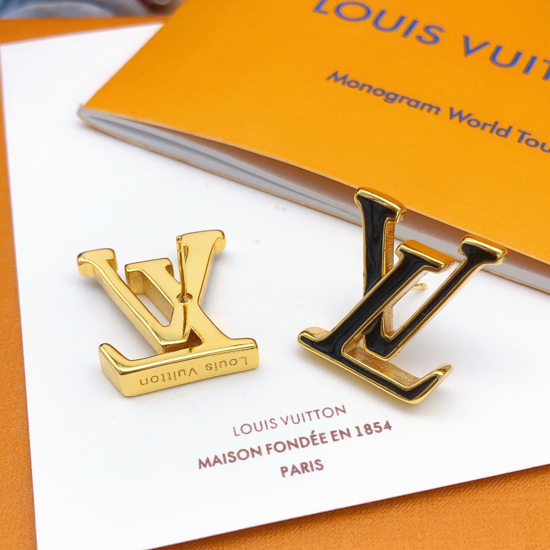 LVE057  Metal lv logo stud earrings - ccjewelryacc
