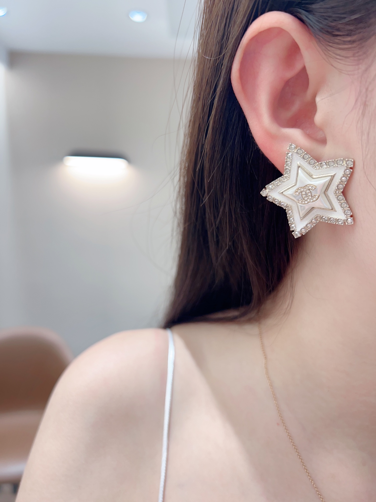 CCE793 24A crystal star cc logo stud earring - ccjewelryacc