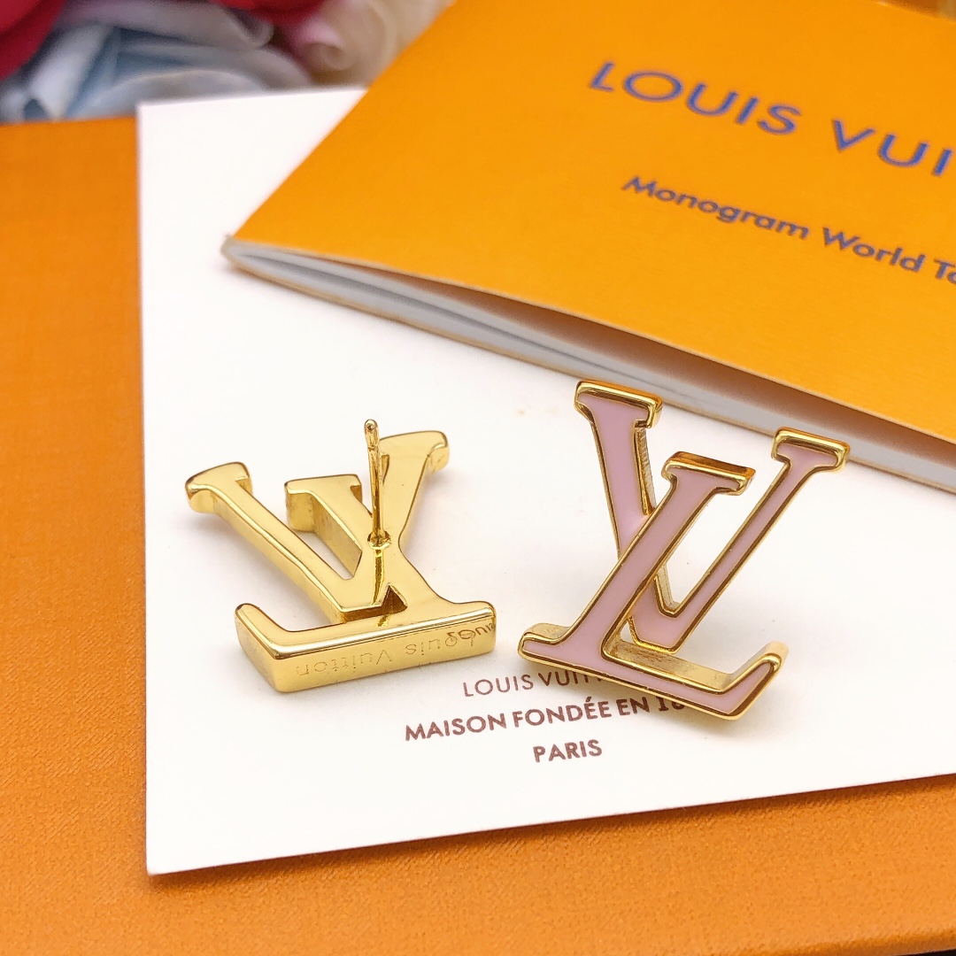 LVE057  Metal lv logo stud earrings - ccjewelryacc