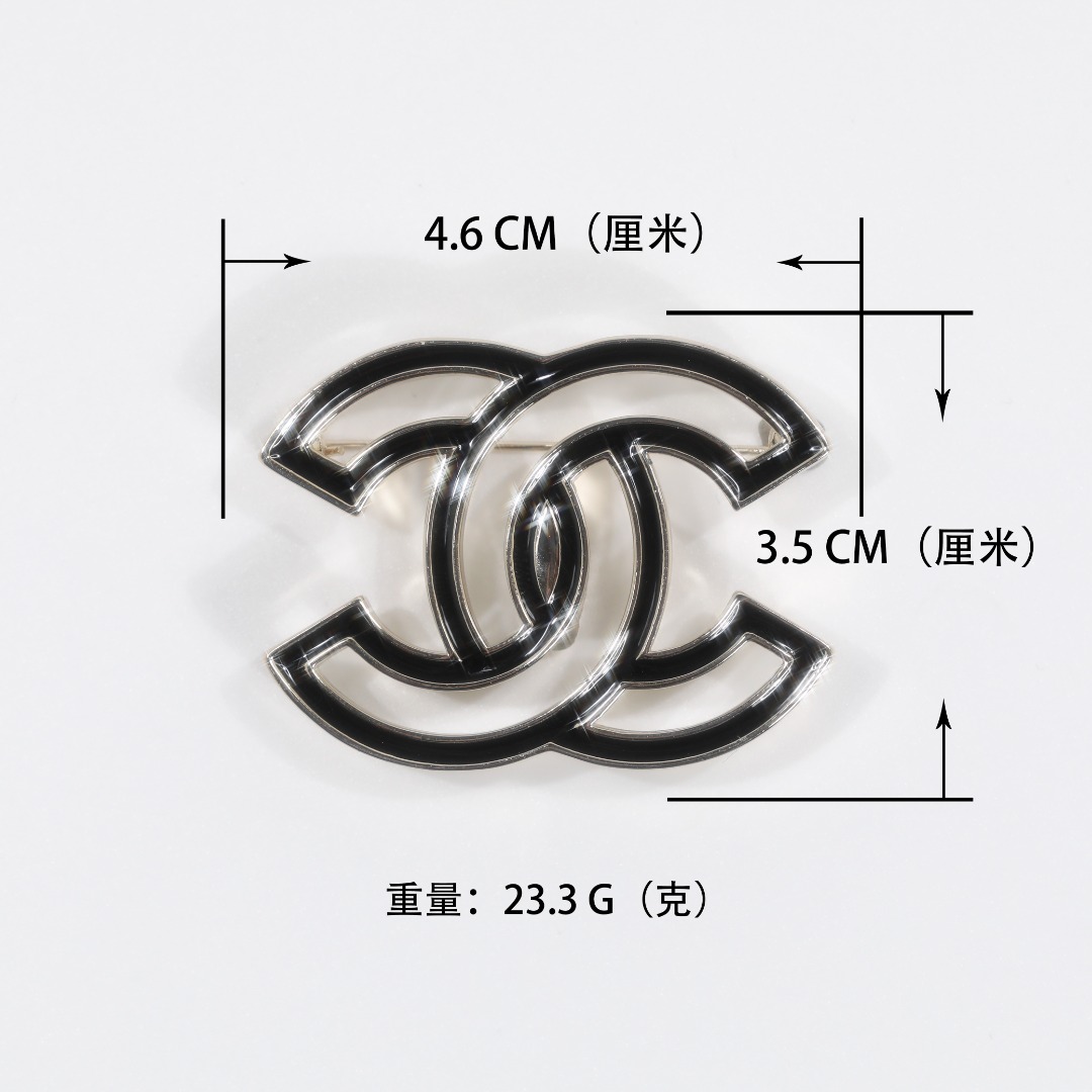 BCB403 Metal hollowed-out Black and white cc logo brooch pin - ccjewelryacc