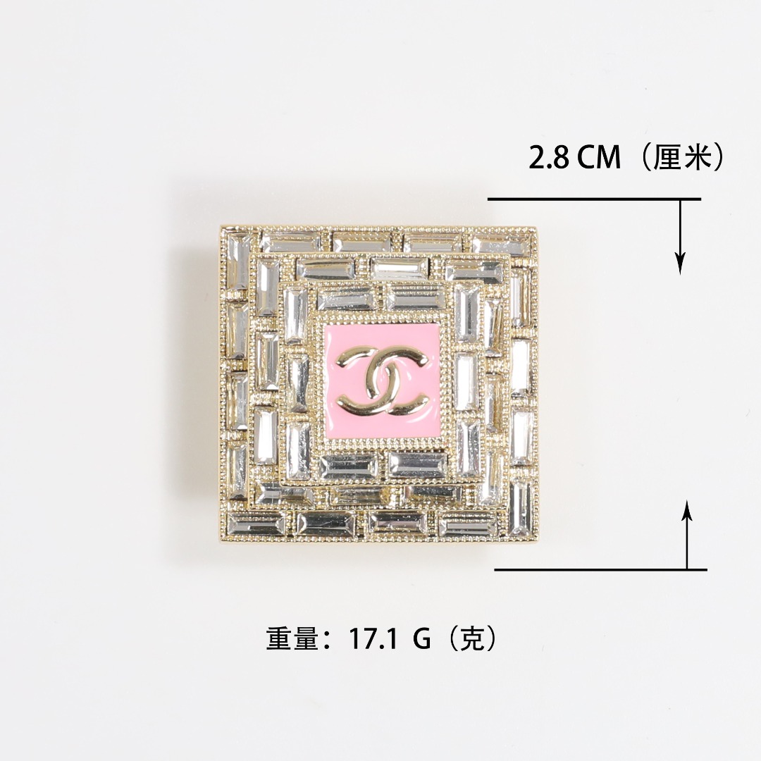 BCB358 Multideck Square crystal Pink enamel brooch pin - ccjewelryacc