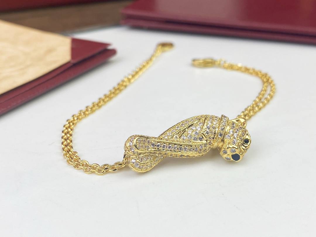 CTSV014 V-Gold full diamond leopard bracelet Chain - ccfashionjewelry