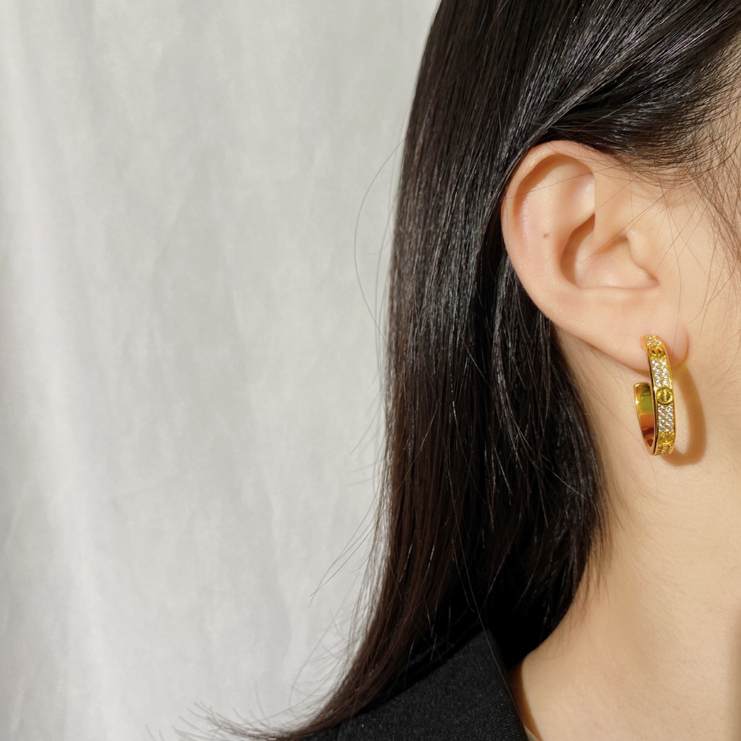 CTE031 LOVE hoop earrings, medium model, paved - ccjewelryacc